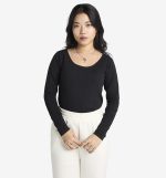 Scoop Neck Long Sleeve Top - Black