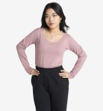 Scoop Neck Long Sleeve Top - Nude Pink