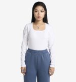 Square Neck Long-Sleeve Top - White