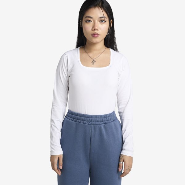 Square Neck Long-Sleeve Top - White