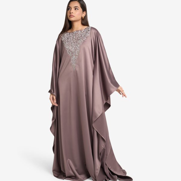 MAHAL Exclusive Qaysera Taupe Embellished Kaftan