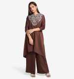 MAHAL Premium Brown Ganache Embroidered Kurta Set