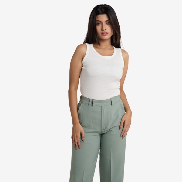 Ribbed Sleeveless Round Neck Top -White