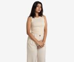 Ribbed Sleeveless Round Neck Top - Ecru - Image 2