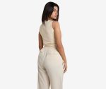 Ribbed Sleeveless Round Neck Top - Ecru - Image 3