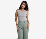 Ribbed Sleeveless Round Neck Top - Grey - Image 2