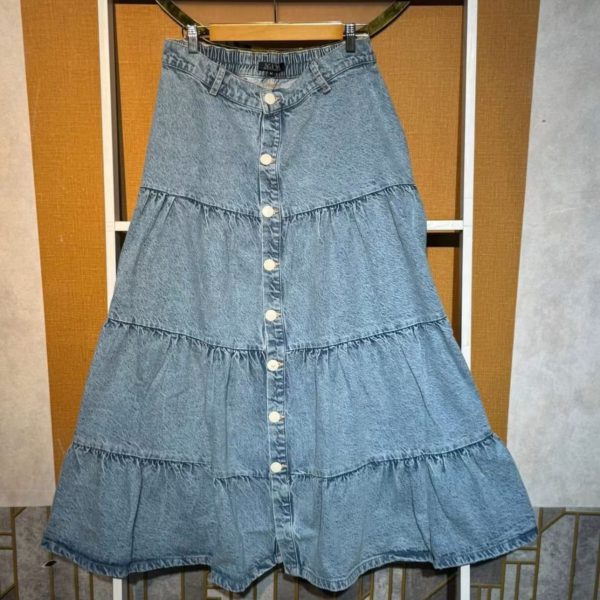 Premium Tiered Button-Down Denim Skirts