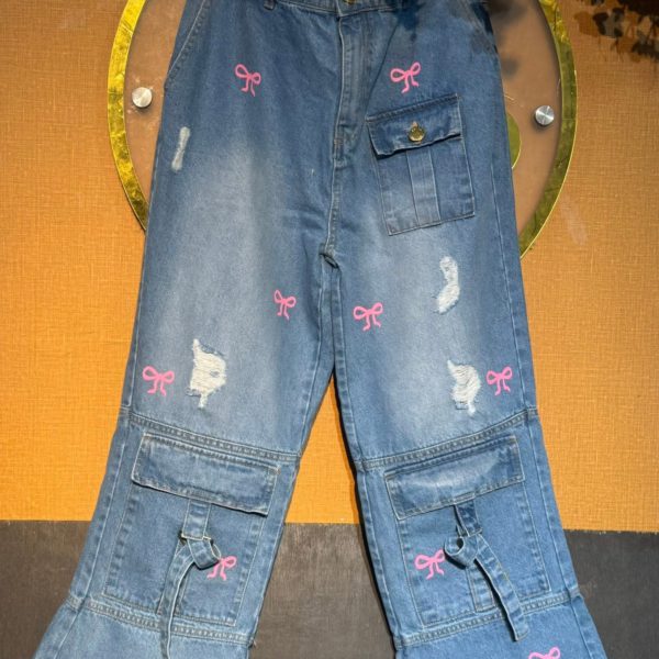 Embroidered Cargo Denim Jeans