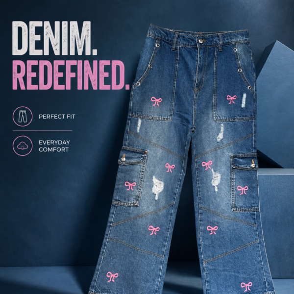 Embroidered Cargo Denim Jeans