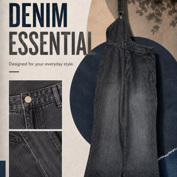 One-Shoulder Washed Black Denim Jumpsuit