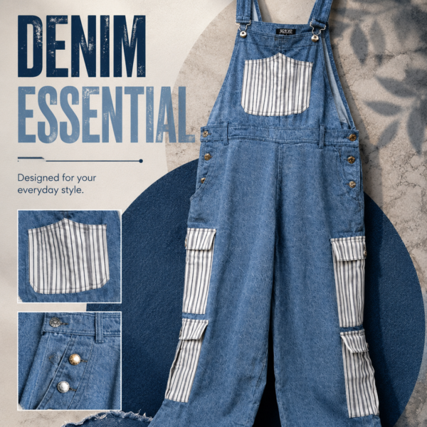 Contrast Stripe Denim Jumpsuit