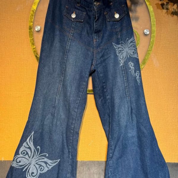 Butterfly Print Flare Denim Jeans