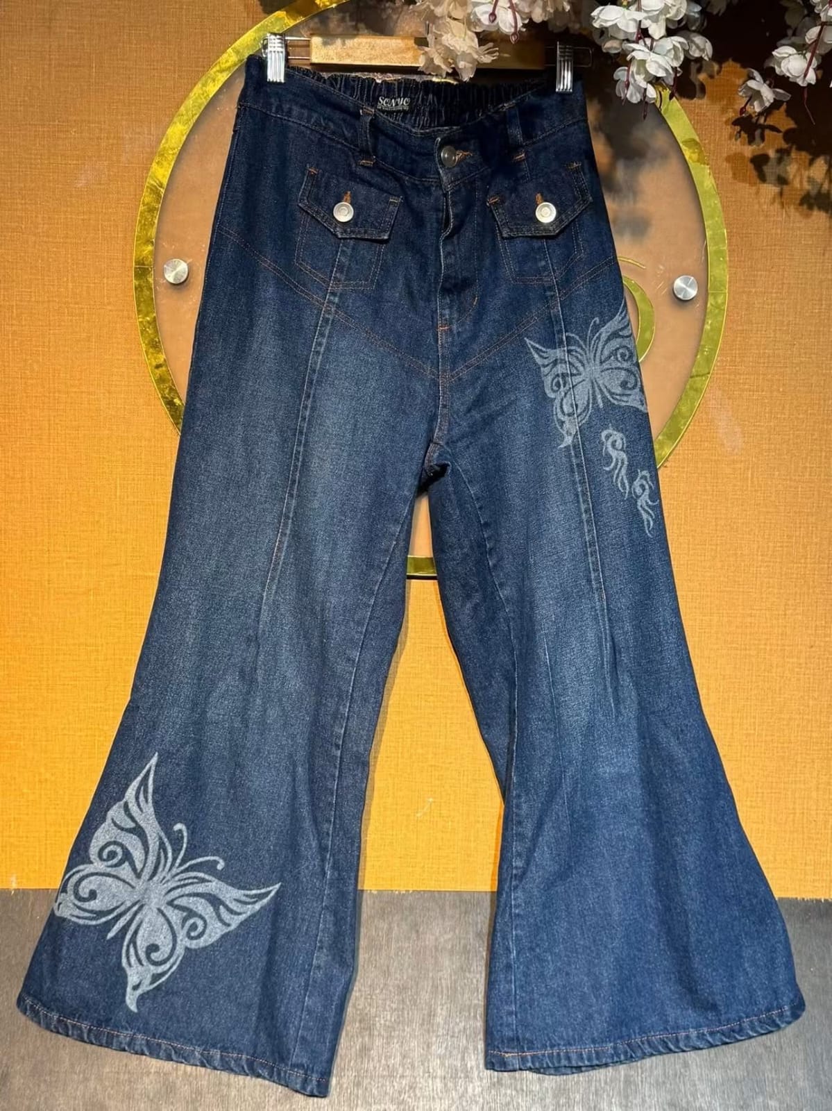 Pants_price899_quantity4 Butterfly Print Flare Denim Jeans - Image 1