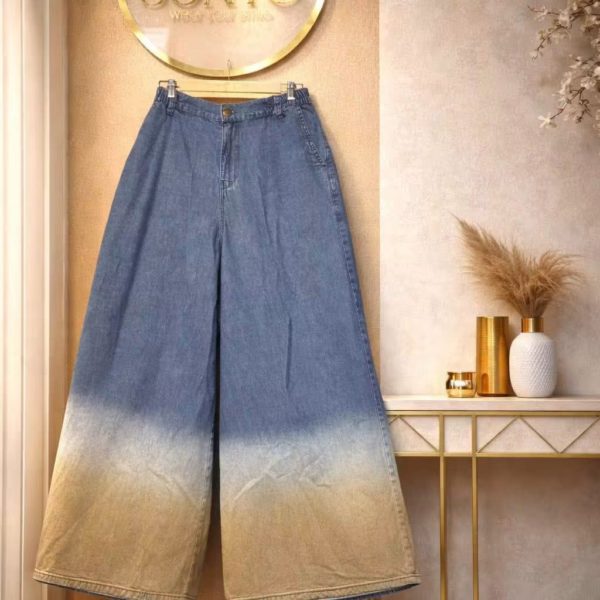 Gradient Ombre Wide-Leg Denim Palazzo