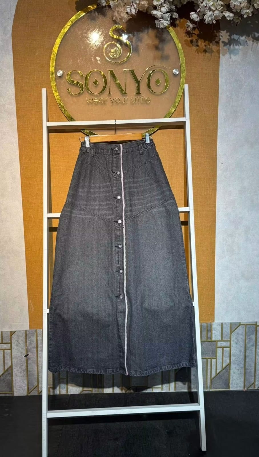 WhatsApp Image 2026-08-23 at 8.04.55 PM Front-Button Washed Black Denim Maxi Skirt - Image 1