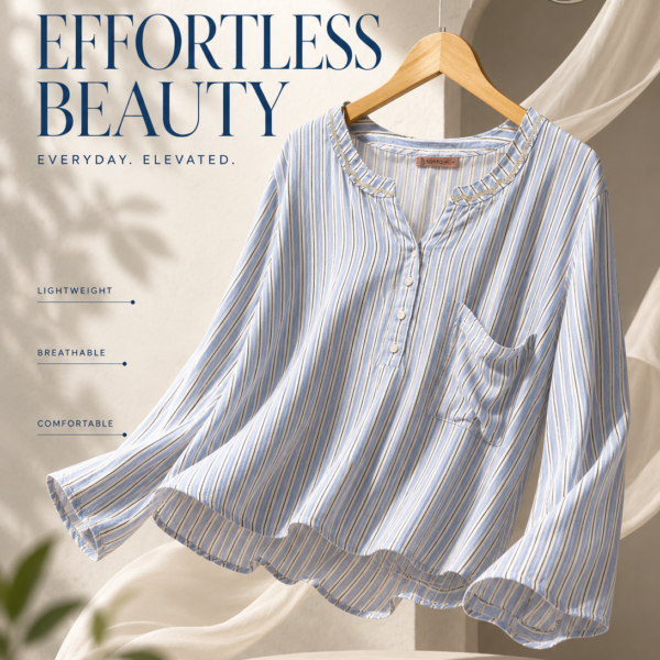 Blue Striped Notch Neck Tunic Tops