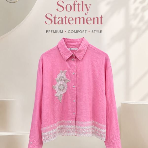Soft Pink Floral Embroidered Shirts