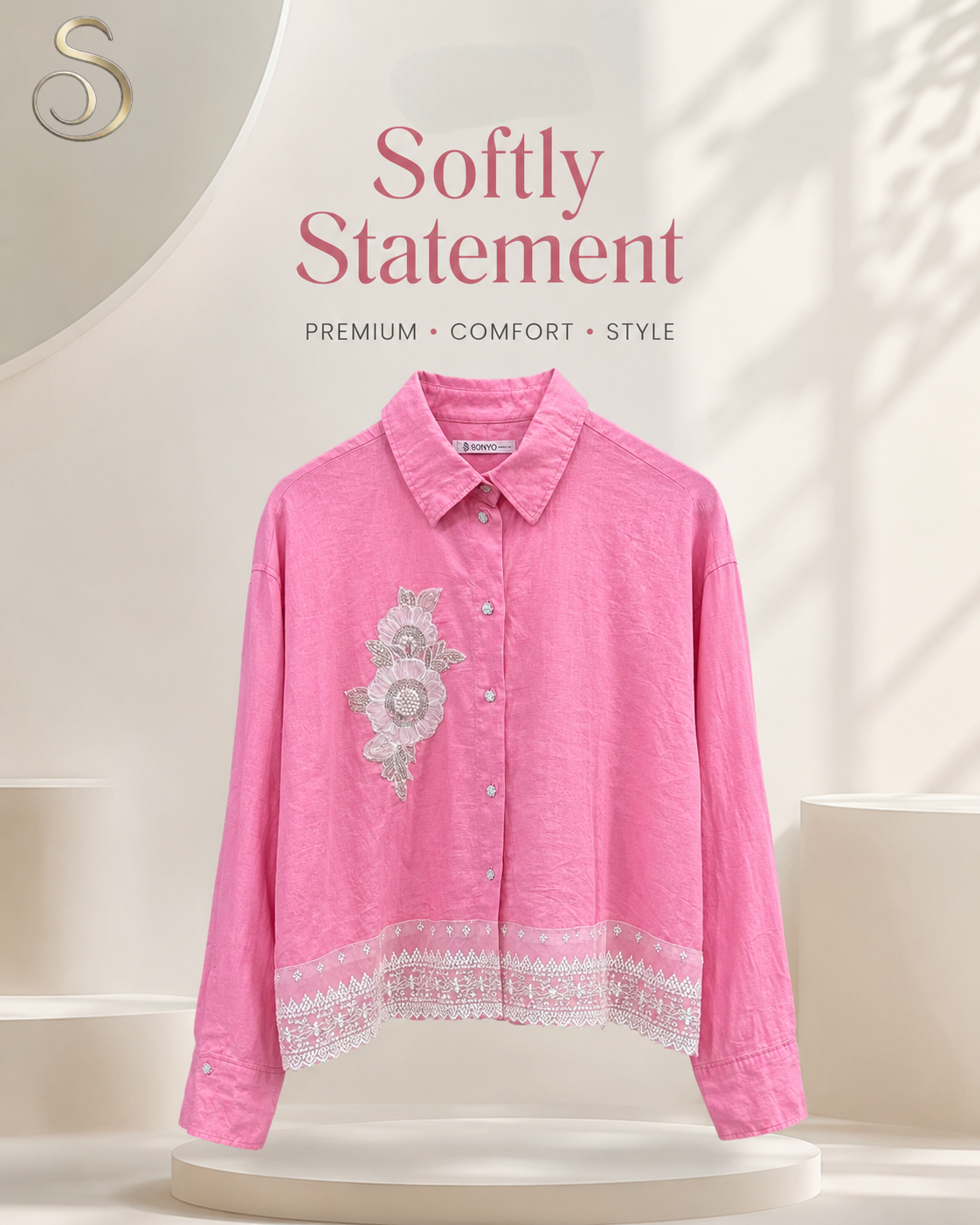 Shirt04 (1) Soft Pink Floral Embroidered Shirts - Image 1