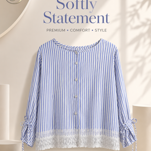 Tie-Cuff Striped Lace Tops