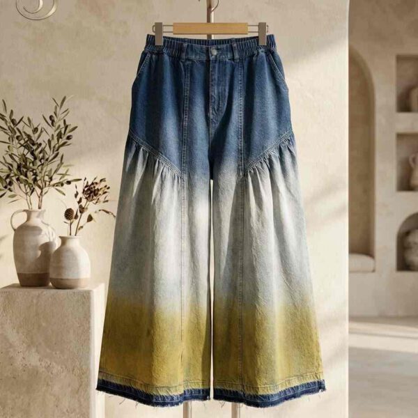 Tie-Dye Wide-Leg Denim Pants