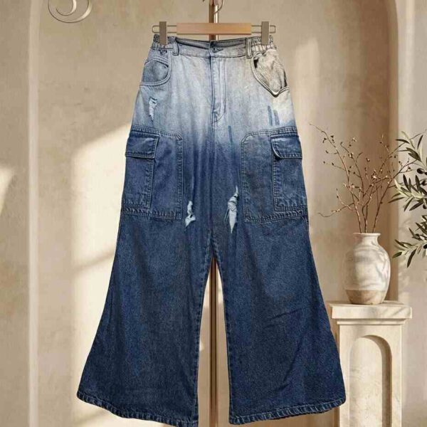Gradient Cargo Wide-Leg Denim Pants
