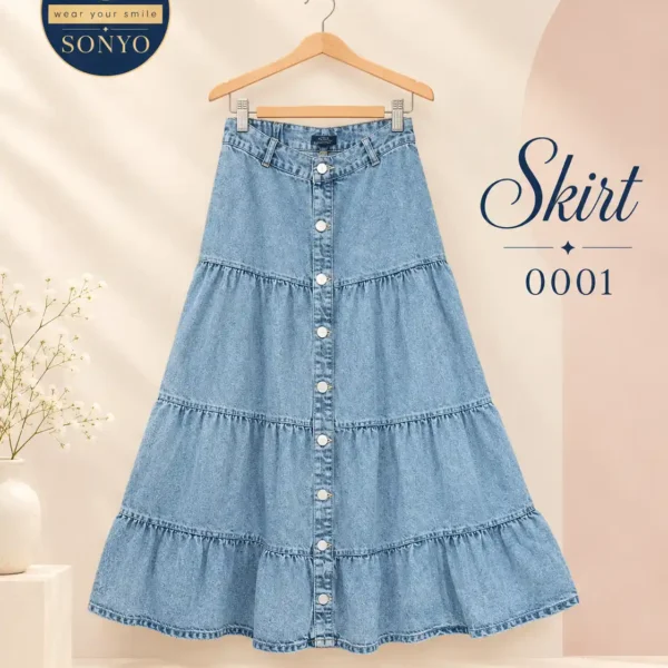 SONYO Light Blue Tiered A-Line Denim Skirt