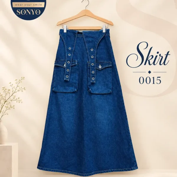Multi-Pocket Cargo Long Denim Skirt