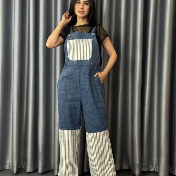 SONYO Striped Contrast Denim Jumpsuit