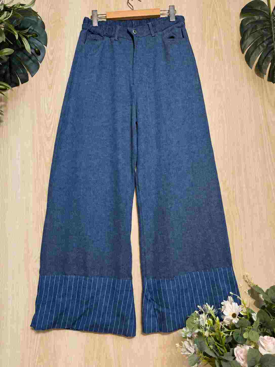 New Pntas02 SONYO Contrast Cuff Denim Culottes - Image 1