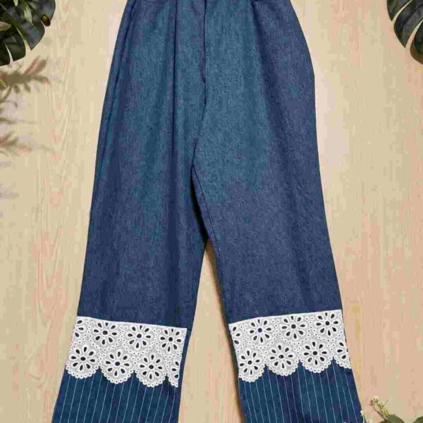 SONYO Scalloped Lace Cuff Denim Pants