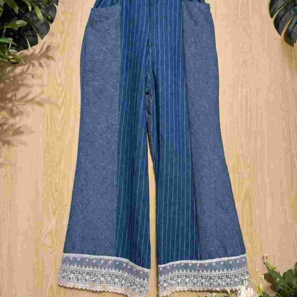 SONYO Mixed-Media Striped Panel Denim Pants