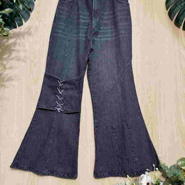 SONYO Cross-Lace Patchwork Flare Pants