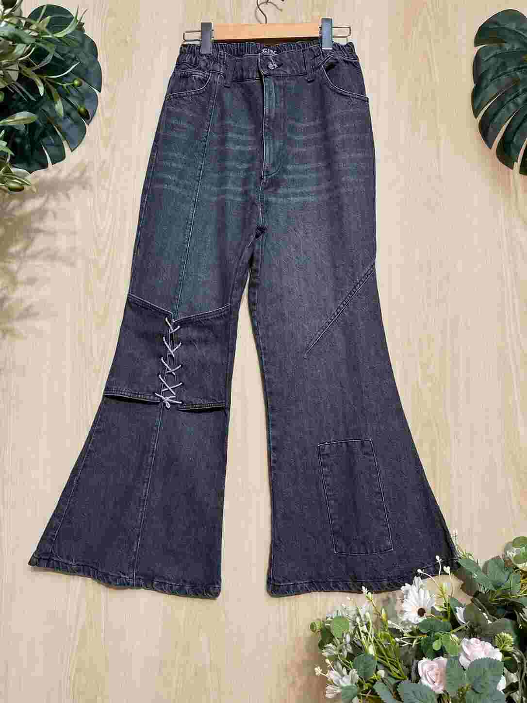 New Pntas05 SONYO Cross-Lace Patchwork Flare Pants - Image 1