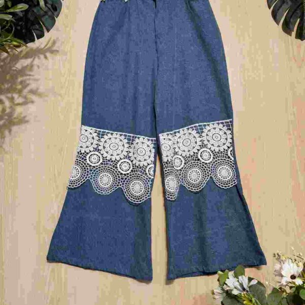 SONYO Mid-Indigo Wide-Leg Pants with Lace Band