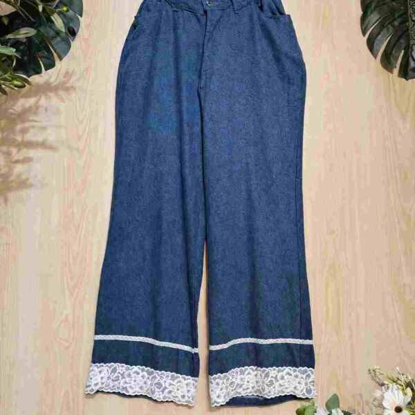 Lace-Border Dark Denim Culottes