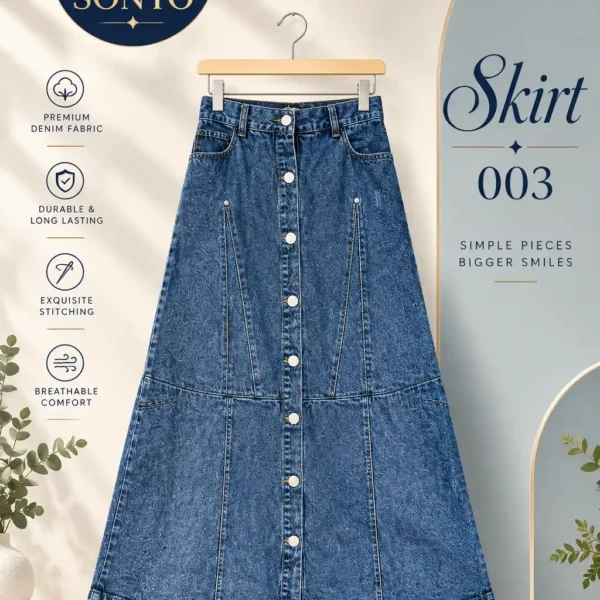 Angular Seam Indigo Maxi Denim Skirt