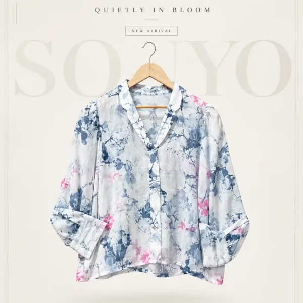 SONYO Blue & Pink Floral Watercolor V-Neck To