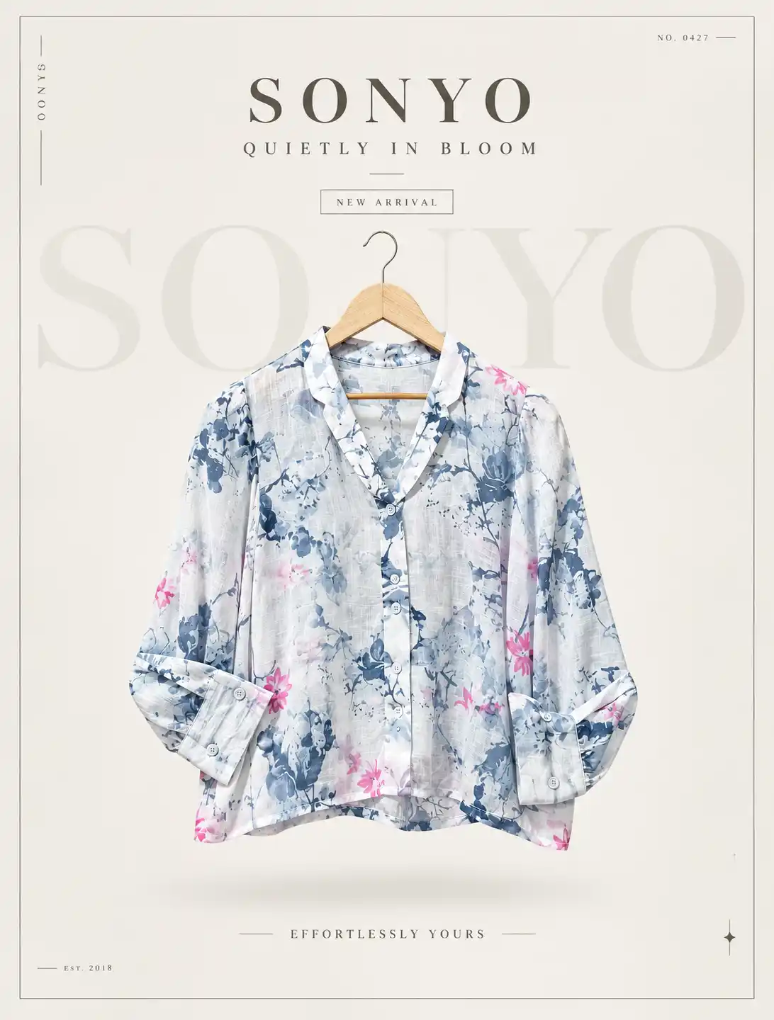 Updated Tops06 (1) SONYO Blue & Pink Floral Watercolor V-Neck To - Image 1