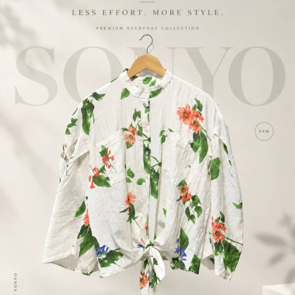 Off-White Floral Mandarian Collar Top
