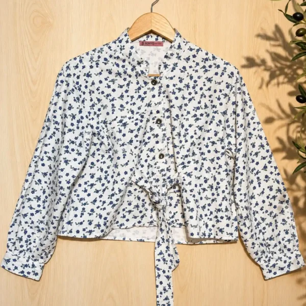 SONYO Blue Blossom Print Tie-Front Top