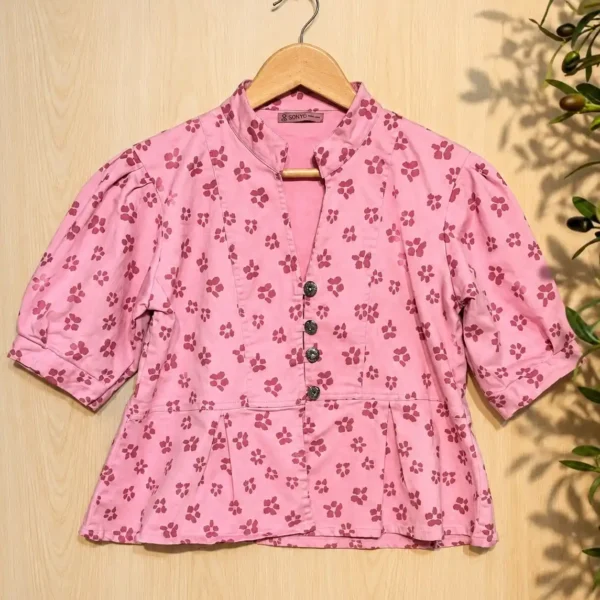 SONYO Pink Floral V-Neck Peplum Top