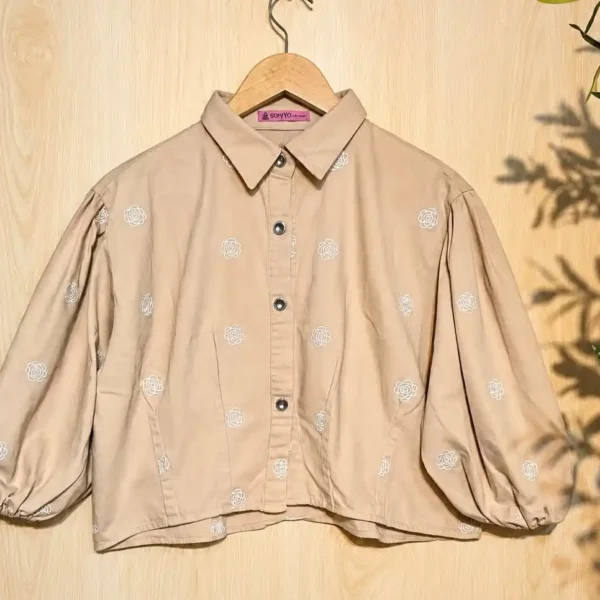 SONYO Balloon-Sleeve Embroidered Casual Top
