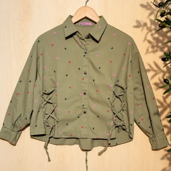 SONYO Blue Blossom Print Tie-Front Top