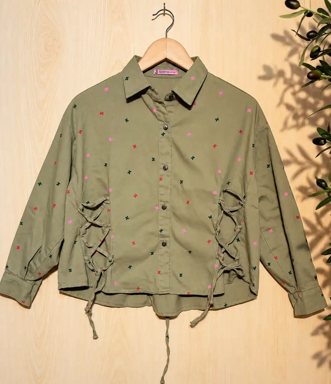 winter_top8_1350 SONYO Blue Blossom Print Tie-Front Top - Image 1